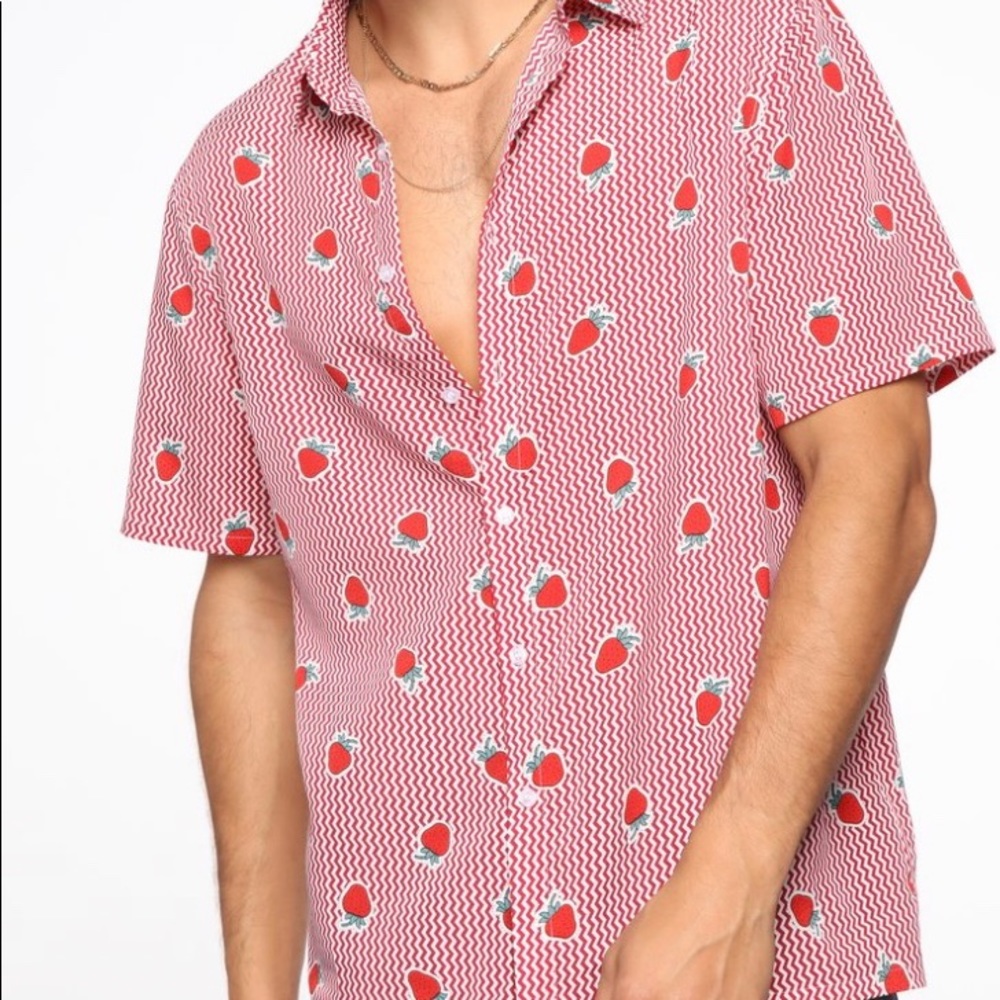 Men’s strawberry button down.